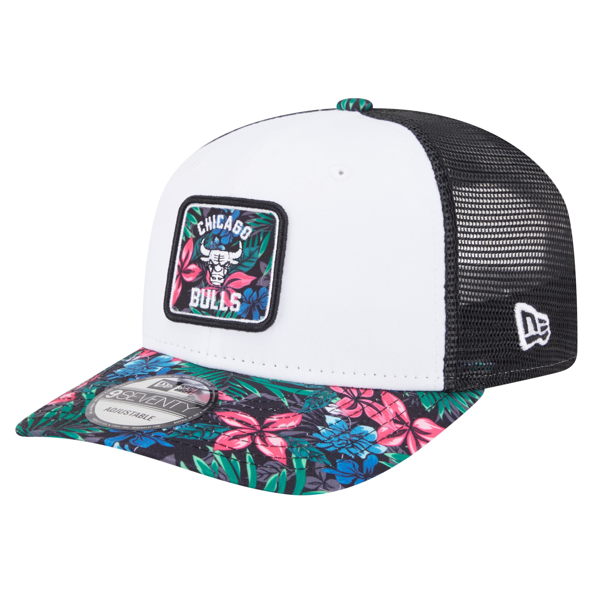 Men's Chicago Bulls New Era White Floral 9SEVENTY Adjustable Hat